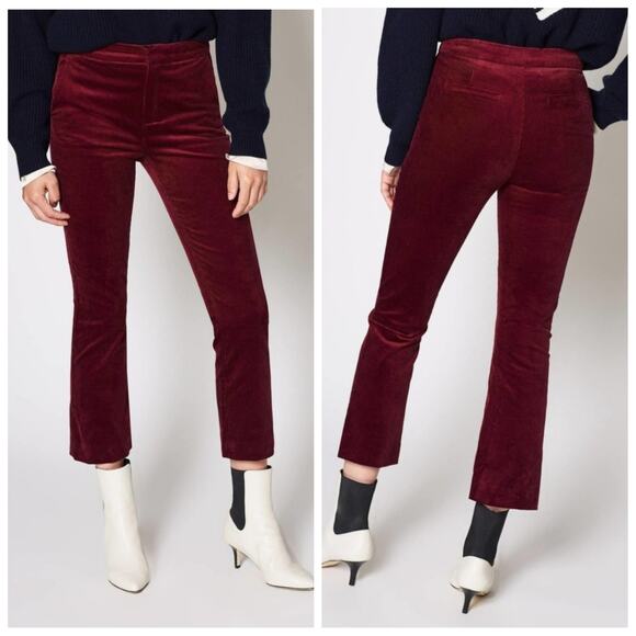 Joie Women's Marcena Corduroy Crop Flare Pants Size 8 Burgundy Slim Leg Career - Picture 9 of 9